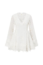 Flowering Girl Women Flower Embroidery Hollow Mini Dress In White