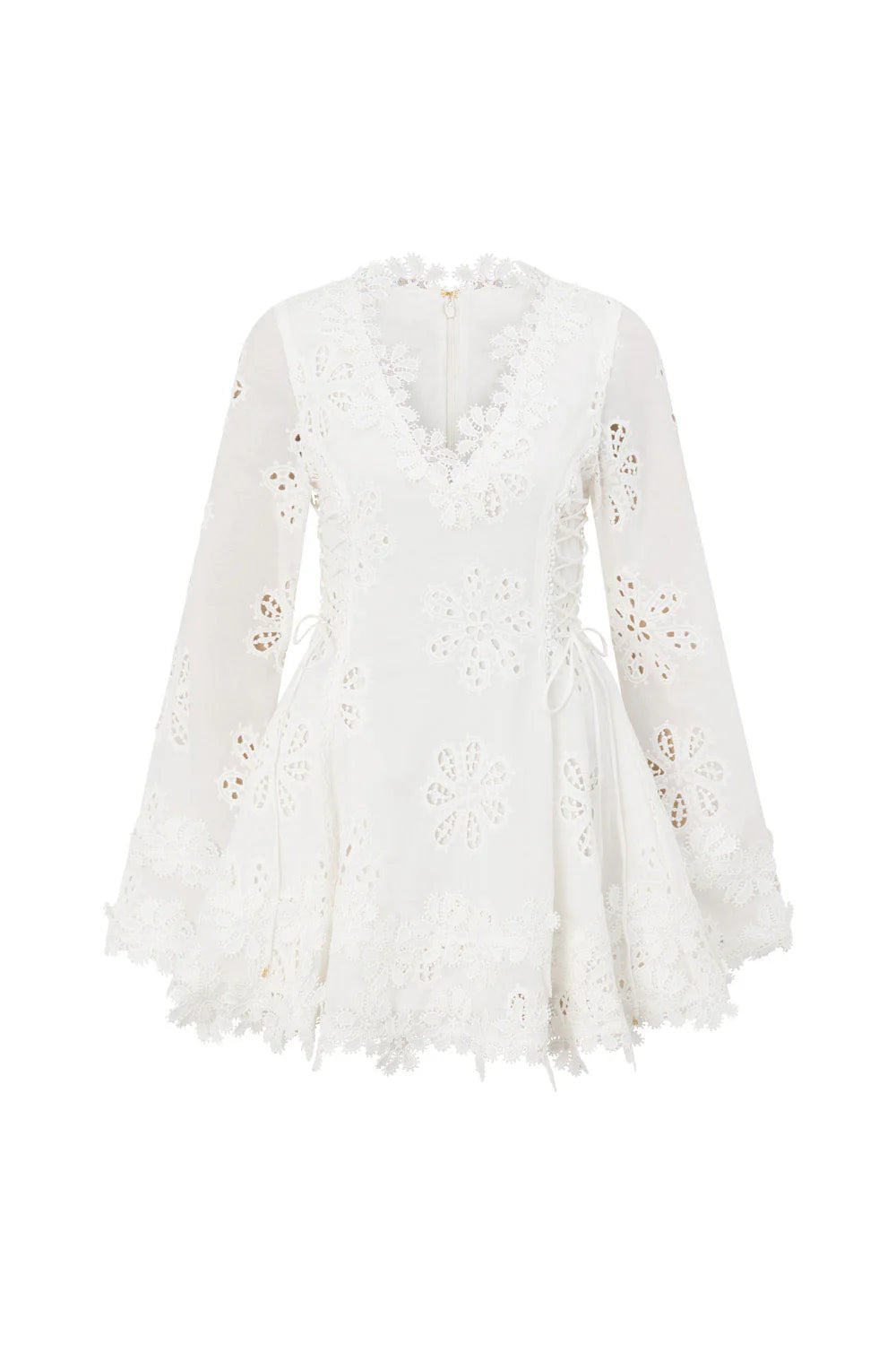 Flowering Girl Women Flower Embroidery Hollow Mini Dress In White