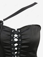 Gothic Lace Up Asymmetric Shoulder Strap Bandeau Tulip Mini Dress