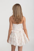 Flowering Girl Women Martha Ruffle Printed Strapless Mini Dress In Pink