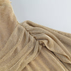 Flowering Girl Women one-shoulder draped bodycon maxi dress in khaki