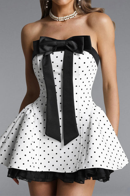 octavia white Bow Polka Dot Woven Strapless Mini Dress