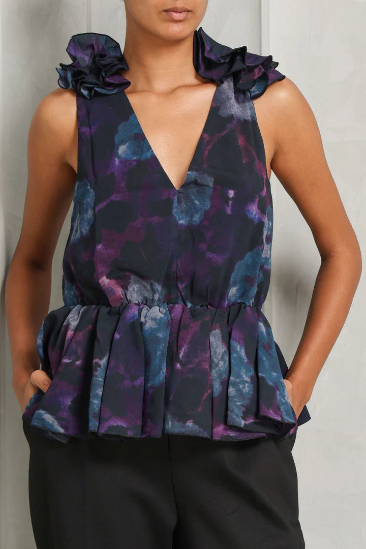 Flowering Girl Women Floral Print Chiffon Ruffle Top