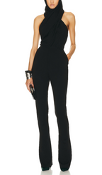 Flowering Girl Women Black Backless Hooded Jumpsuit With Slip Pockets