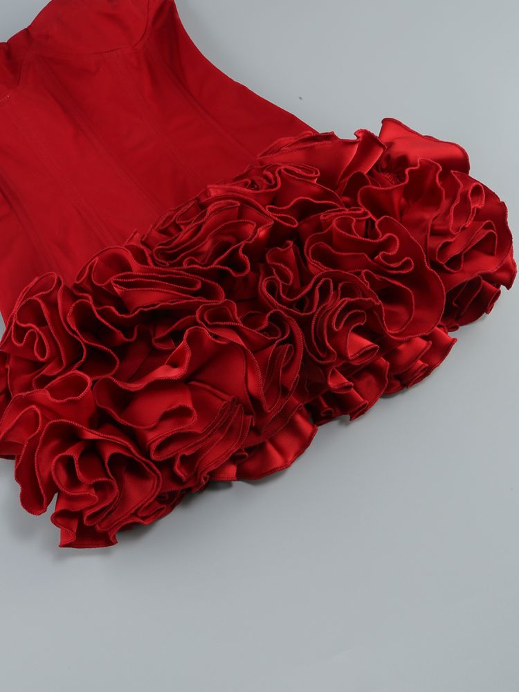 Flowering Girl Women Angela Red Flower-Trim Embellished Strapless Mini Dress