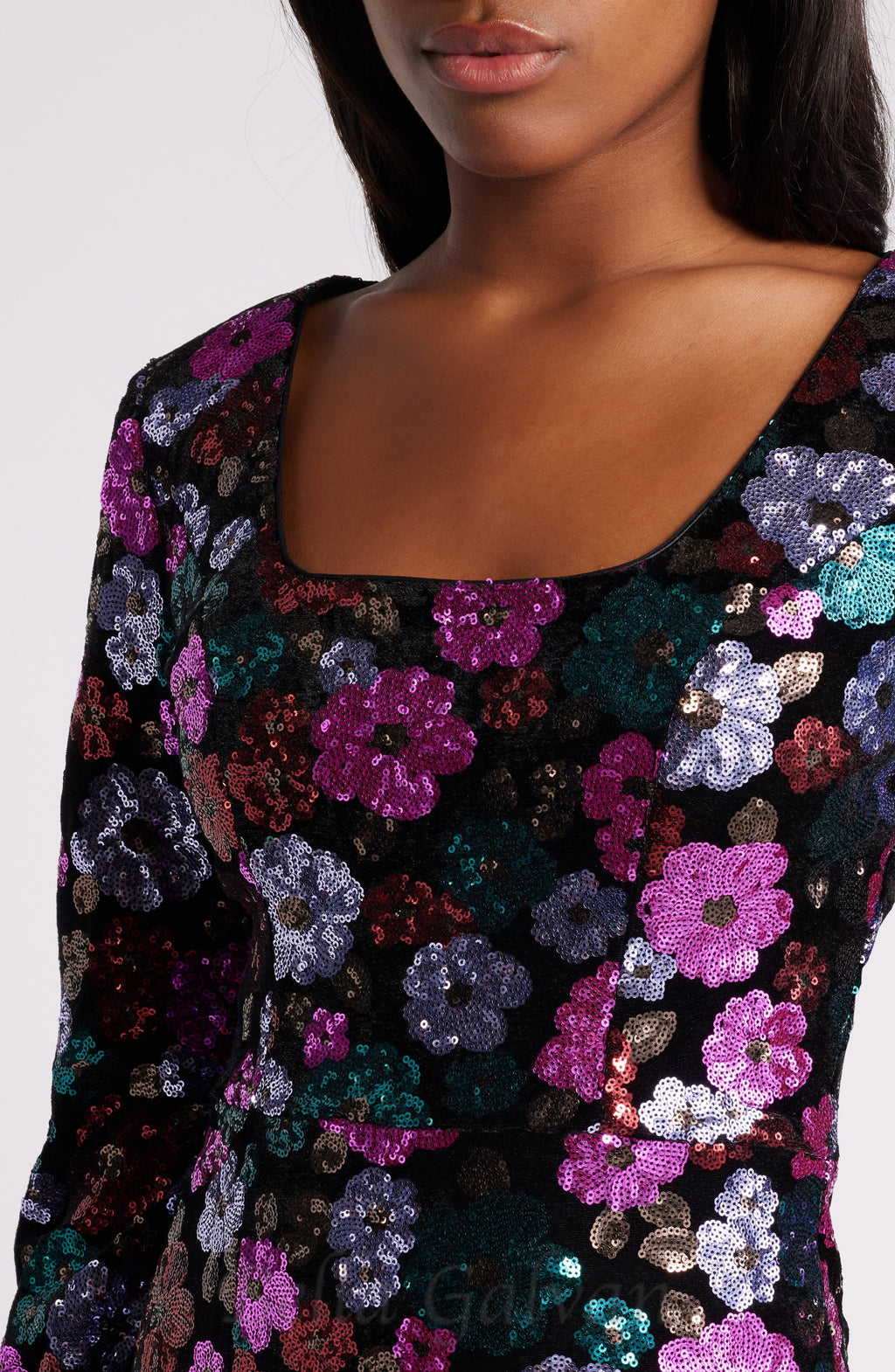 Flowering Girl Women Beaded Long Sleeve Mini dress in black multi