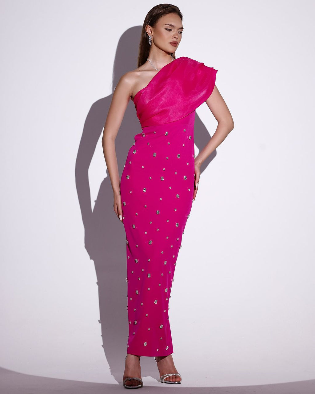 Flowering Girl Women one-shoulder crystal-embellished Bandage maxi dress in rose red