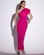Flowering Girl Women one-shoulder crystal-embellished Bandage maxi dress in rose red