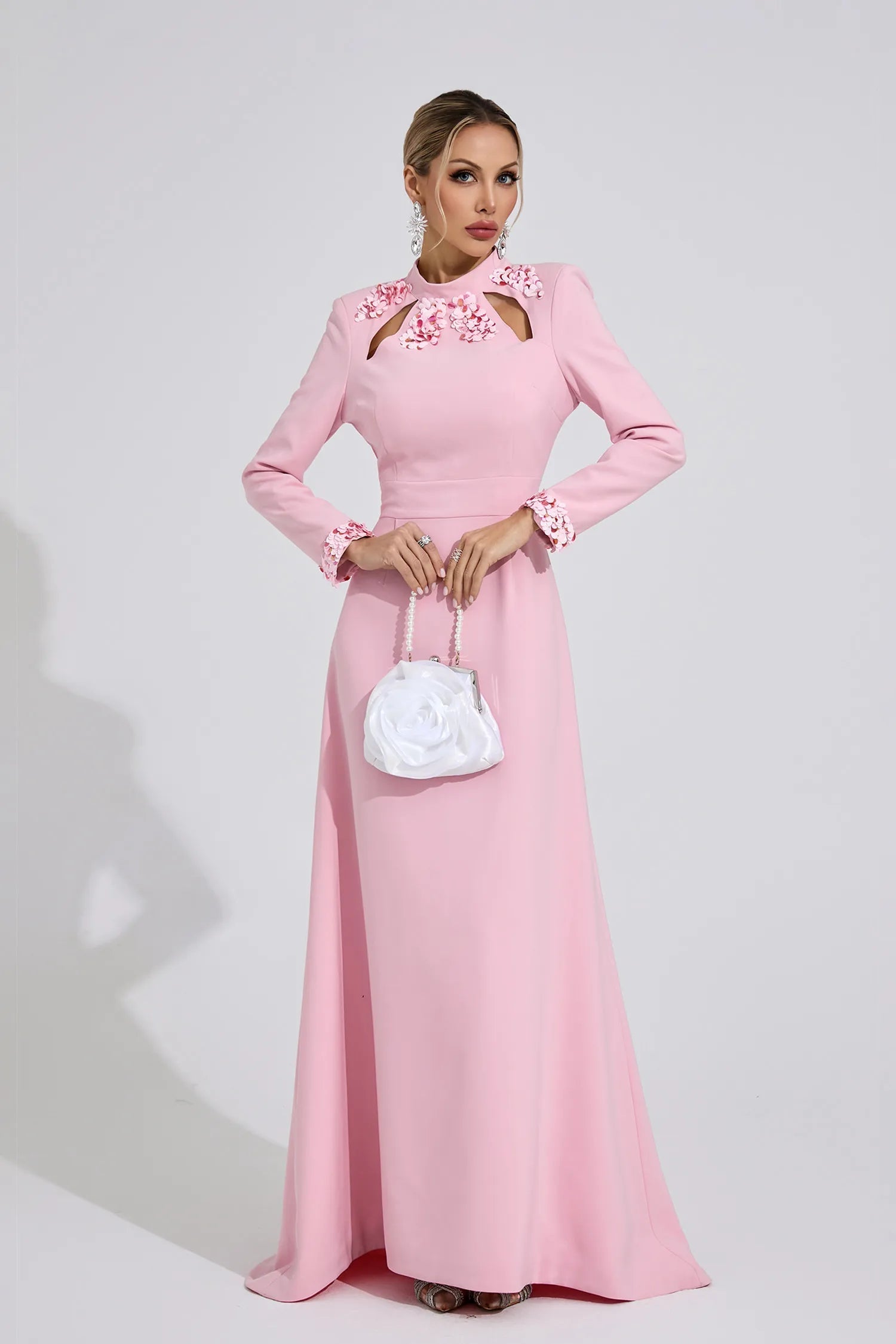 shirley Light Pink rhinestone cutout Mermaid Maxi Dress