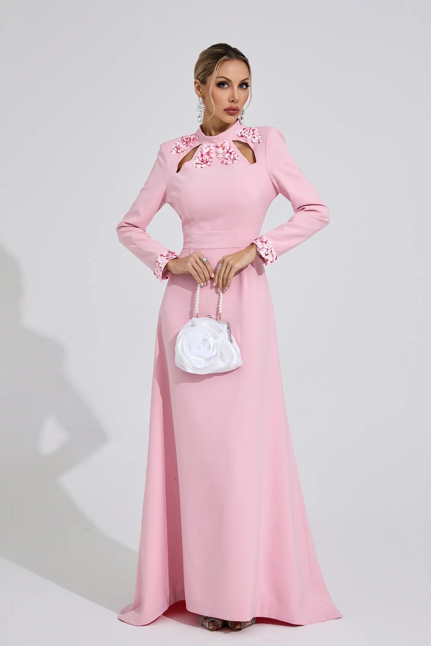 Shirley Light Pink Rhinestone Cutout Mermaid Maxi Dress