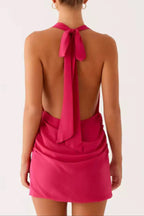 rose red Beach Halter Neck Mini Dress