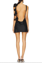 Flowering Girl Women zenobia Floral Detail Mini Satin mini Dress in black