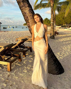 Flowering Girl Women silk crop top maxi skirts 2 pieces sets in white