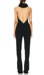 Flowering Girl Women Black Backless Hooded Jumpsuit With Slip Pockets