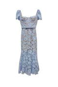 Flowering Girl Women Blue Fine Lace Midi Dress