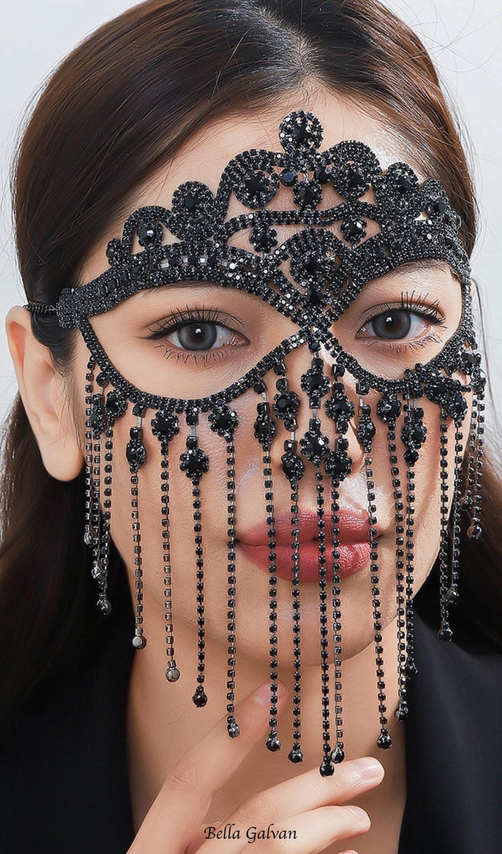 Flowering Girl Women Delfina Rhinestone Tassel Mask