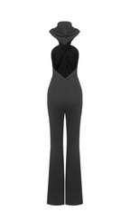 Flowering Girl Women Black Backless Hooded Jumpsuit With Slip Pockets