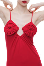 Flowering Girl Women Rose Appliqué Strappy Maxi Dress In Red