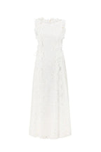 lace trim embroidery hollow midi dress in white