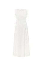 Flowering Girl Women Lace Trim Embroidery Hollow Midi Dress In White