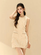 pandora Feathery Sleeveless A-line mini Dress in beige
