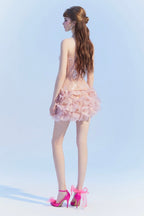 Flowering Girl Women Strapless Corset Mini Dress In Pink
