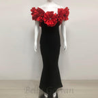 Flowering Girl Women red flower embellished strapless Bandage maxi dress
