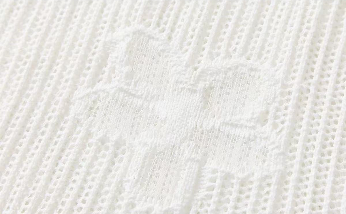 White Strapless Knit Maxi Dress With Butterfly Crochet Hem