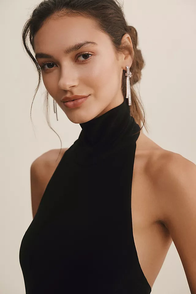 Flowering Girl Women Open-back Stretch-jersey Halterneck Maxi Dress in Black