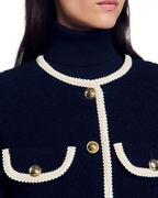 Flowering Girl Women Jill Tweed Contrast Trim Jacket in navy blue