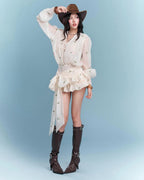 amelia Embroidered floral V-neck ruffle mini dress in apricot