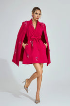 Katherine Rose Red Cape-Sleeve Blazer Mini Dress