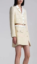 Flowering Girl Women Yellow Color Light Thin Tweed Short Coat & Skirt