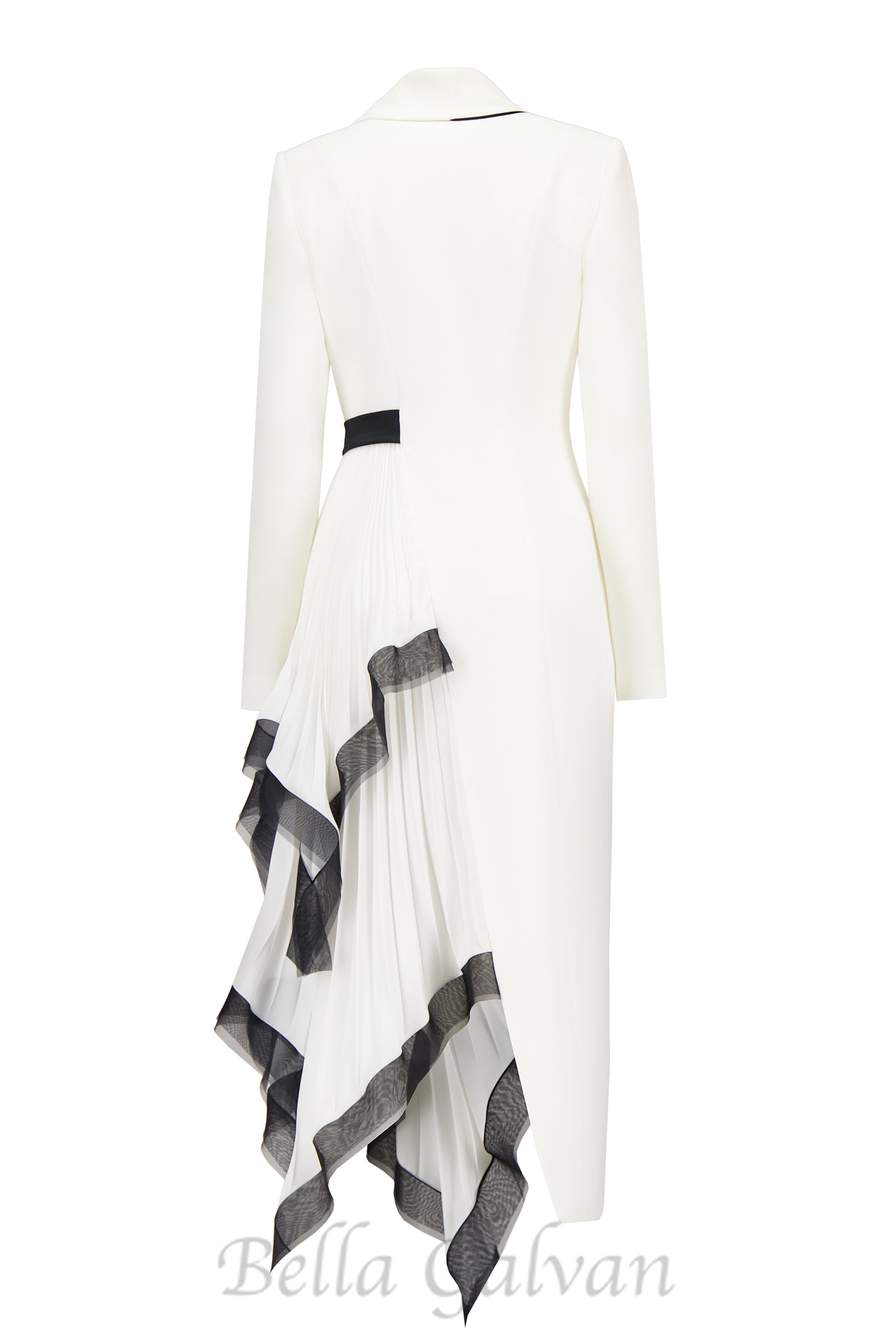 Flowering Girl Women Asymmetric pleated ruffle trim blazer dress in white
