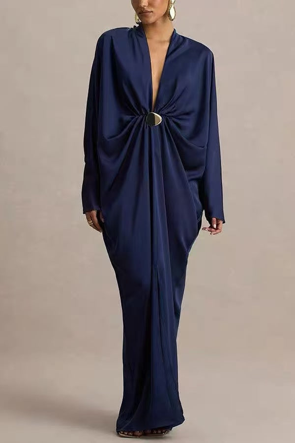 Satin Batwing Sleeve Maxi Kaftan Dress