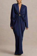 Satin Batwing Sleeve Maxi Kaftan Dress