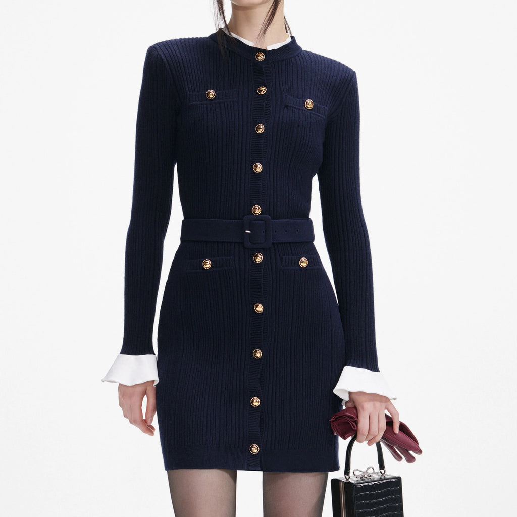 clementine Navy Viscose Knit Mini Dress