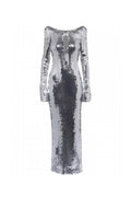Flowering Girl Women sequin long sleeve cut out maxi dress in silver