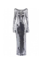 Flowering Girl Women sequin long sleeve cut out maxi dress in silver