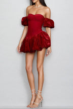Eunice Red Sheath Bubble Sleeve Strapless Mini Dress