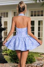 deborah Halterneck Floral Flare Mini Dress in blue