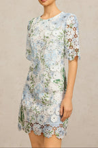 Flowering Girl Women Hazel Floral Printed Lace Mini Dress In Sky Blue