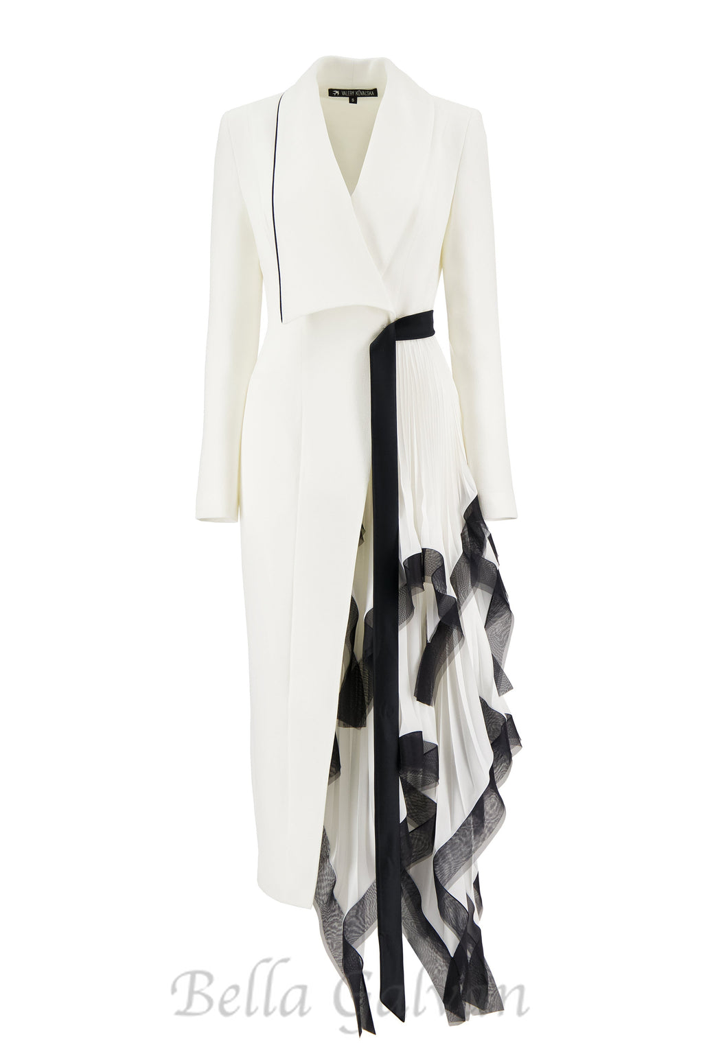 Flowering Girl Women Asymmetric pleated ruffle trim blazer dress in white