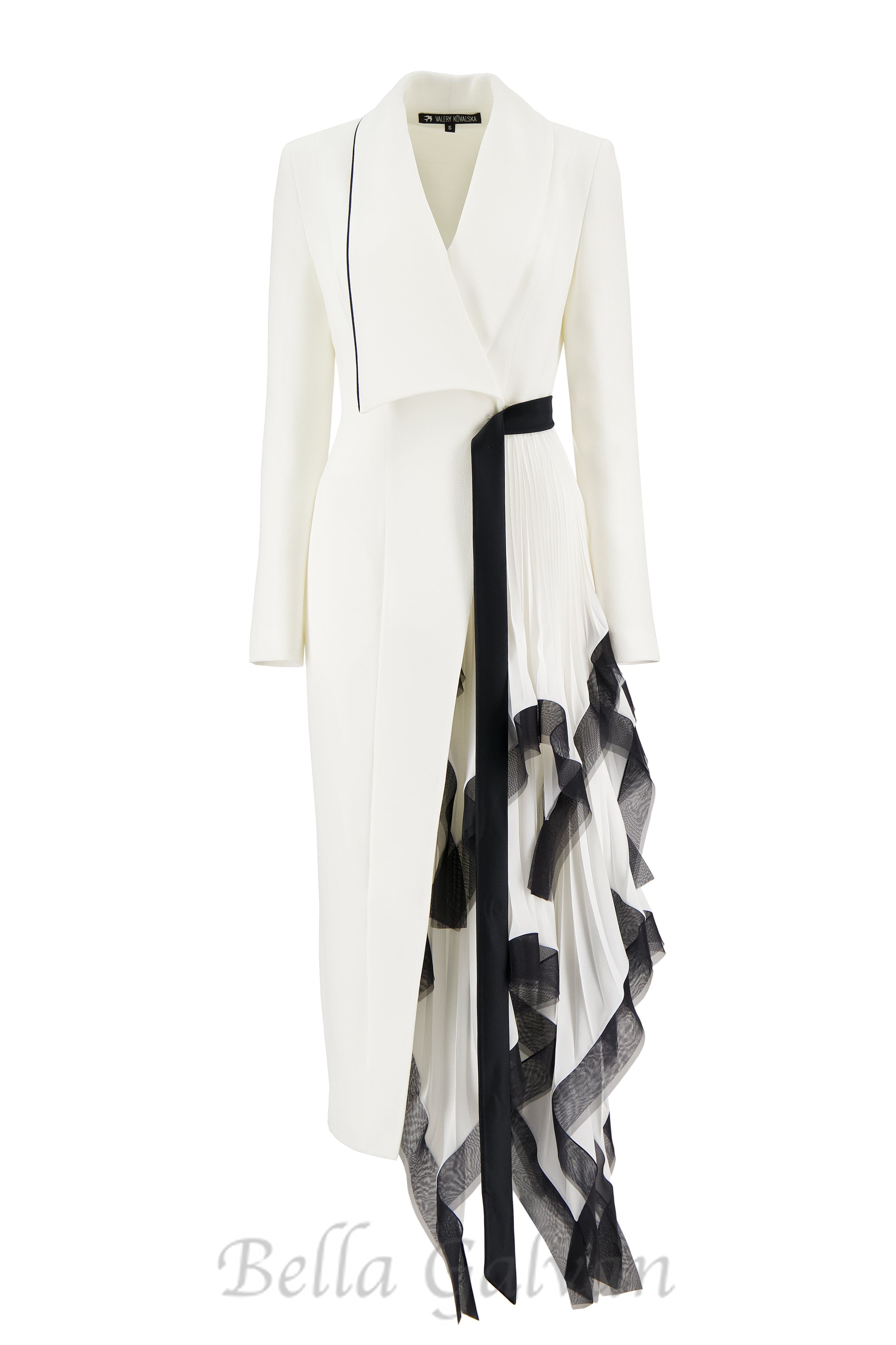 Flowering Girl Women Asymmetric pleated ruffle trim blazer dress in white