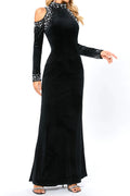 Flowering Girl Women barbara sequin embellished long sleeve maxi dress in black