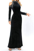 Flowering Girl Women barbara sequin embellished long sleeve maxi dress in black