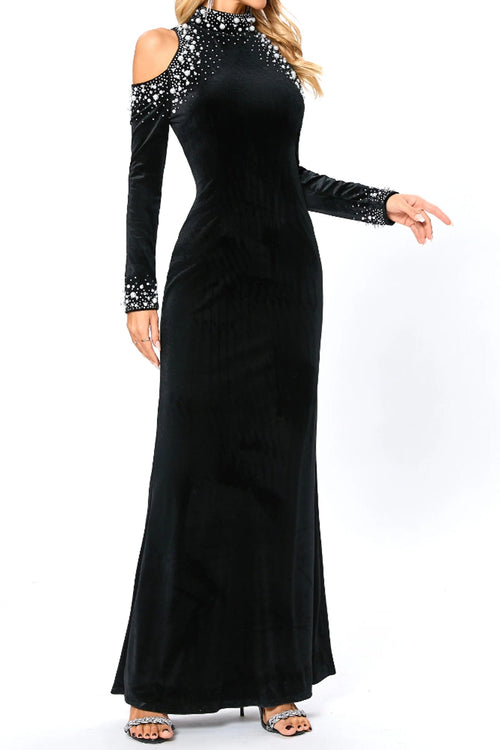 Flowering Girl Women barbara sequin embellished long sleeve maxi dress in black