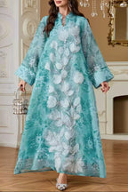 Floral Embroidered Abaya-Style Maxi Dress