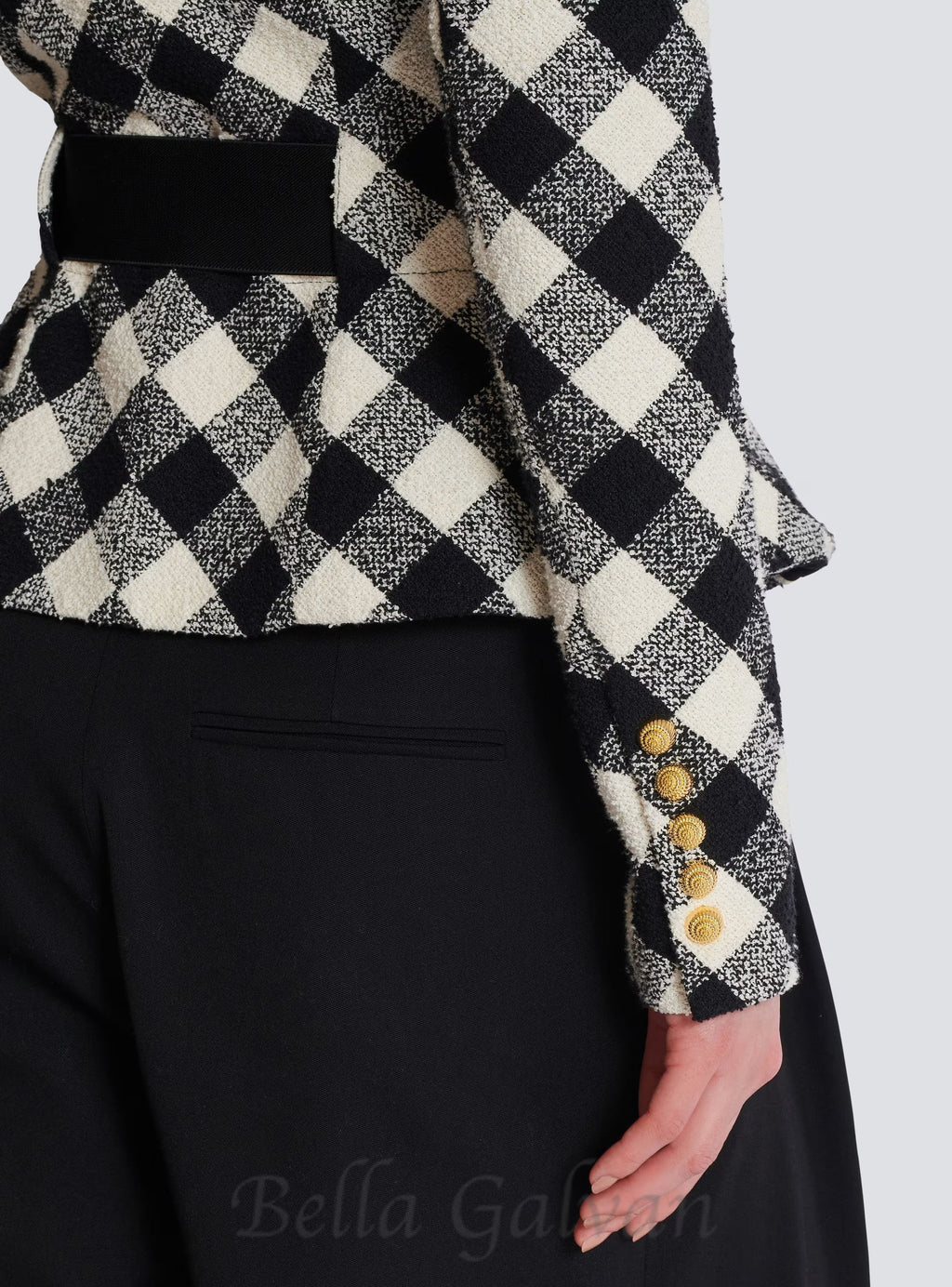 Flowering Girl Women Belted gingham tweed jacket with two Snail buttons