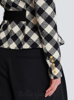 Flowering Girl Women Belted gingham tweed jacket with two Snail buttons